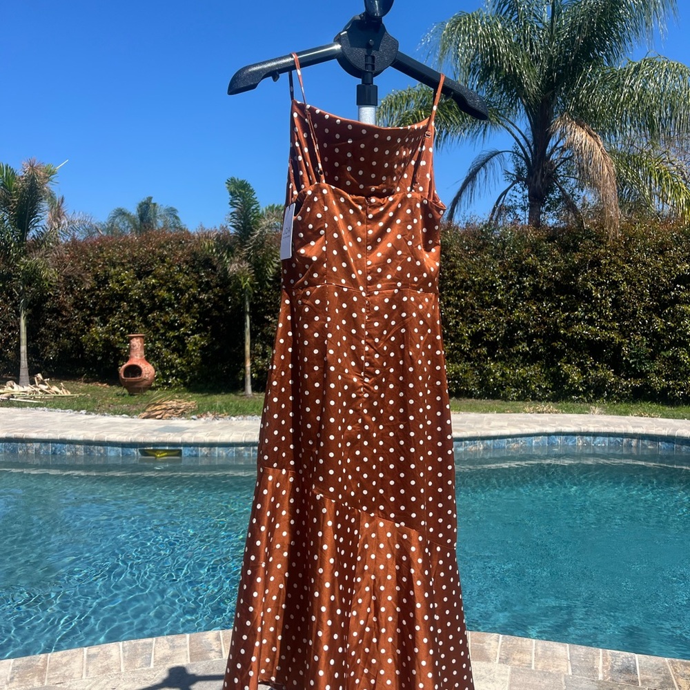 J.O.A. Rust Brown Polka Dot Slip Dress NWT size small - Picture 6 of 10
